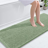 OLANLY Sage Green Bathroom Runner Rug closeup showing plush chenille texture for comfort.