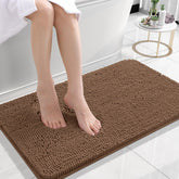 OLANLY mocha 24x16 bathroom rug on tiled floor for warm feet