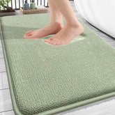 OLANLY thick memory foam bath mat front view in sage green with plush cloud-like comfort