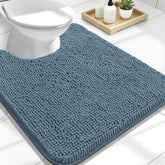 OLANLY U shaped toilet rug in airy blue showing soft chenille texture for warm feet
