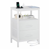 OLIXIS nightstand with charging station front view shows USB-A, USB-C, and outlets.