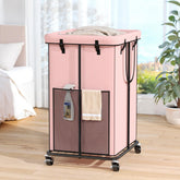Olldide laundry hamper with wheels rolling smoothly on hardwood floor