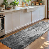 Ompaa 2x6 Black Hallway Runner, front view, bold abstract design for hallways.