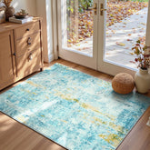 Ompaa entryway rug teal blue 3x5 enhances entry aesthetics and keeps feet warm.