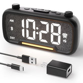 OnLyee 5-in-1 alarm clock display with ambient LED for easy bedside viewing.
