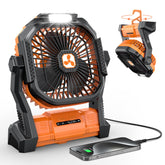 ONLYNEW portable fan with LED lantern front view, ideal for camping and travel.