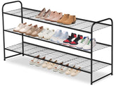 AOODA long 3-tier metal shoe rack front view shows 24-pair capacity.
