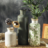 OOIT vintage vase set in green and beige, chinoiserie style for fresh flowers.