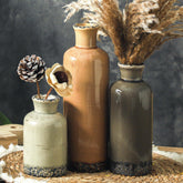 OOIT ceramic vase set of 3 in neutral brown, front view, perfect for modern farmhouse displays.