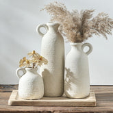 OOIT ceramic vase set of 3 with handles in whitewashed finish for versatile centerpieces