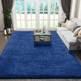 Ophanie 5x8 blue shag rug in living room adds warm, plush comfort.
