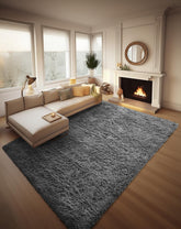 Ophanie 8x10 area rug with soft shag texture adds cozy comfort to living rooms.