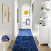 Ophanie blue runner rug for hallway with plush softness and non-slip backing.