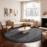 Ophanie round rug 6ft grey circle top view showing cozy ambience