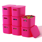 ORGIDOL pink storage bin on a shelf for quick organized access