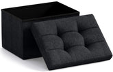 Ornavo Home small storage ottoman foldable black with cushioned top for compact seating.