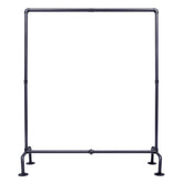OROPY industrial pipe clothes rack front view shows sturdy four-foot base for stability.