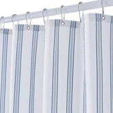 ORTIGIA blue and white striped shower curtain with 12 hooks, ready for effortless installation