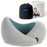OSTRICH PILLOW Go neck pillow shows 360 design for full neck support on planes.