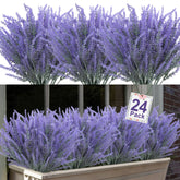 Ouddy Decor 24 bundles artificial lavender flowers for year-round decor.