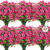 Ouddy Decor 24-bundle outdoor artificial flowers in rose red for long-lasting garden display