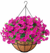 Ouddy Decor hanging flowers in fuchsia add vibrant color to outdoor spaces.