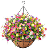 Ouddy Decor artificial hanging flowers with basket, assembly view for garden or patio display.