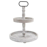 Ouosawa farmhouse 2-tier tray stand in white with rustic wood texture for home decor.