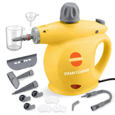 Outspurge handheld steam cleaner yellow front view for versatile surface cleaning.