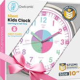 OWLCONIC kid clock pastel pink face promotes clear time reading for beginners