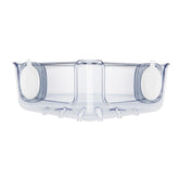 OXO Good Grips StrongHold corner basket attached to shower wall for easy bottle access.