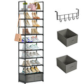 OYREL tall shoe rack 10-tier displaying sneakers and boots for easy access.