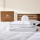 Pacific Coast premium pillow closeup reveals smooth cotton cover and refined feather construction