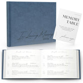 Paige McRae funeral guest book blue leather cover for lasting memories.