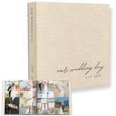 Paige McRae wedding album cover beige linen, ideal for stylish display.