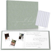 Paige McRae wedding guest book cover with neutral linen texture for timeless reception decor and keepsakes.