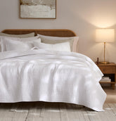 Palassio striped white quilt king size with two shams for timeless bed aesthetic.