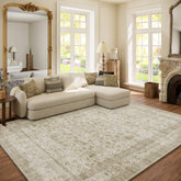 Palohom 6x9 washable rug in living room front view, easy cleaning for busy homes.