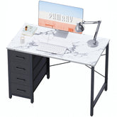 Pamray 32-inch desk with marble top for a clean, compact workspace.