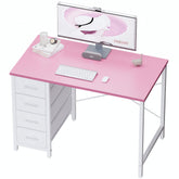Pamray 32 inch pink desk viewed from the front, showcasing a modern compact workspace.