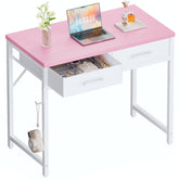 Pamray 32 inch pink desk, front view, ideal for tight spaces.