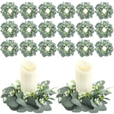 Panelee eucalyptus candle ring close-up, realistic leaves for chic wedding decor