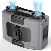 PANERGY waist fan on belt in grey delivering portable cooling on the go