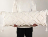 PANOD decorative long lumbar pillow cover in white chenille adds cozy texture to a sofa