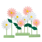 PAPER JAZZ Daisy Centerpiece pink and white felt flowers on a tabletop, ideal spring decor