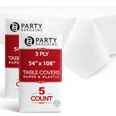 PARTY BARGAINS table covers on a 54x108 banquet table for pristine presentation.