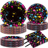 Party Greeting neon 9-inch plates with glow design for bold birthday tables