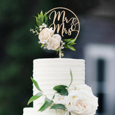 Party to Be Mr & Mrs wooden cake topper with natural base for timeless wedding charm