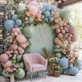 Partycus pink blue green balloon arch kit ready for a vibrant baby shower backdrop.