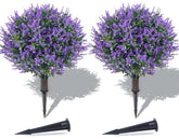Patio Choice topiary boxwood ball trees with lavender, 22-inch height for stylish porches.